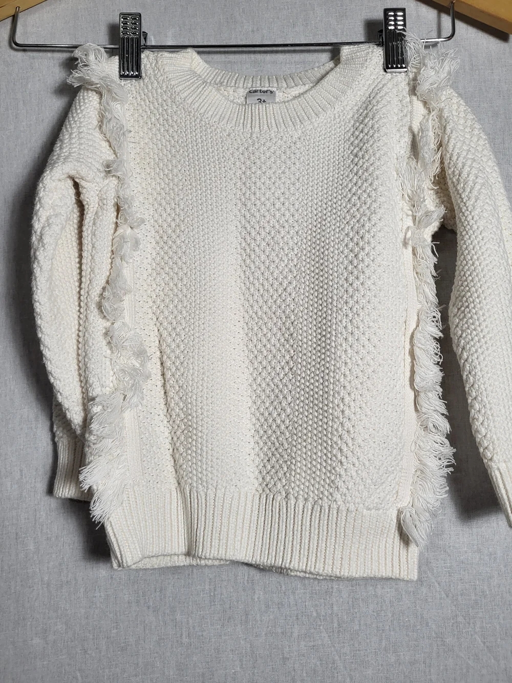 KidsCream Fringe Detail Knit Sweater